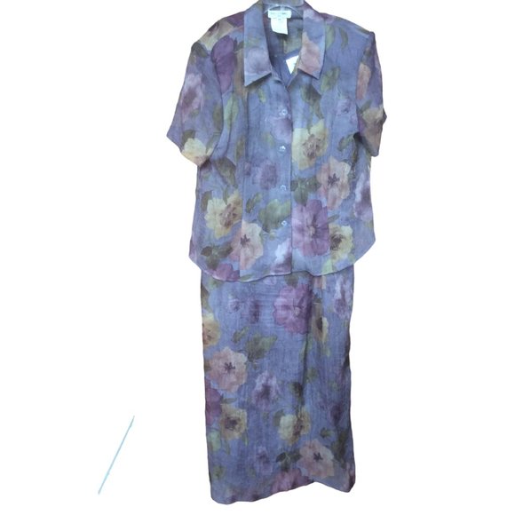 Vintage Miss Dorby Two Piece Purple Floral Sleeveless Maxi Dress/Top Set Size 18 - Picture 1 of 9